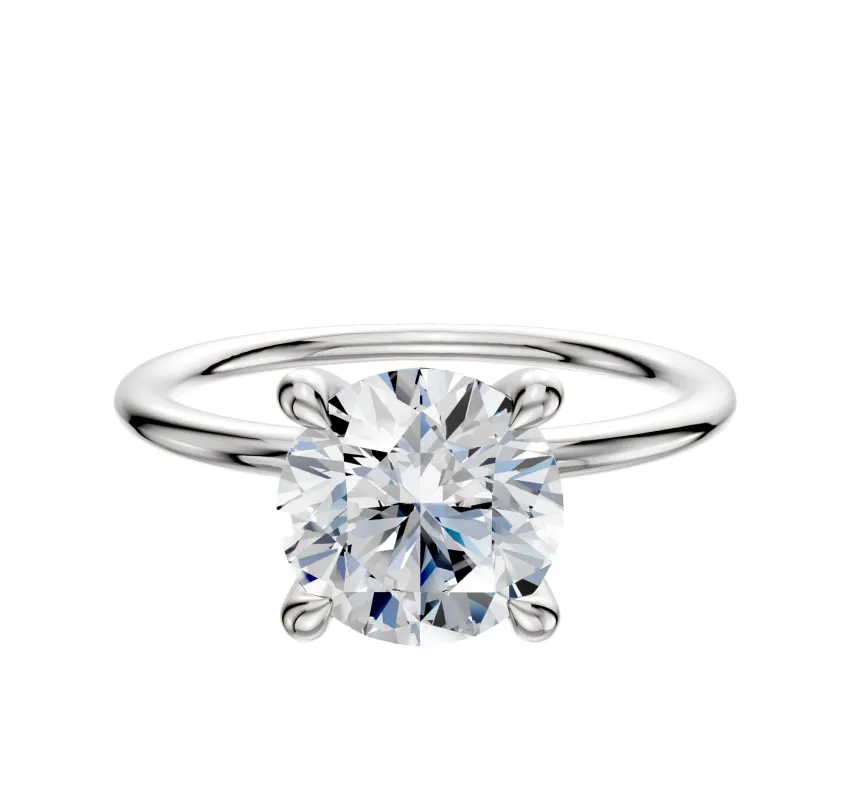 14K White Gold 4 Prong Hidden Halo Classic Dome 1.5mm Engagement Ring made by Effy