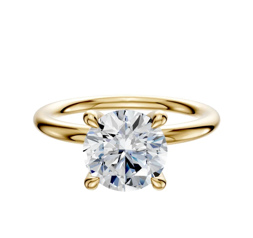 18K Yellow Gold 4 Prong Hidden Halo Classic Dome 2.0mm Engagement Ring sold by Effy