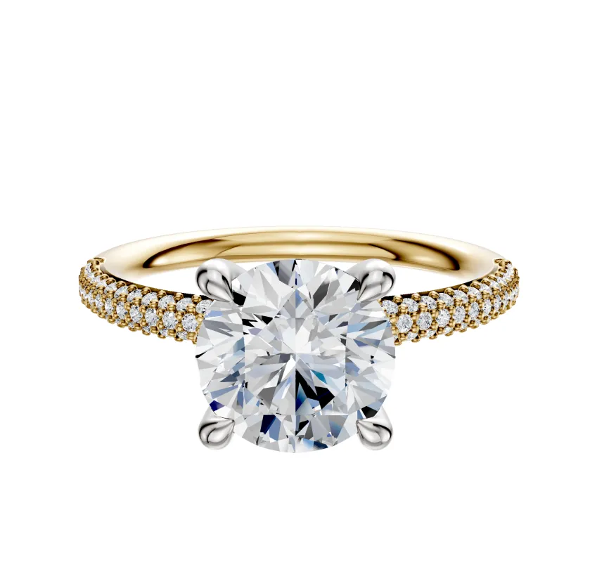 14K Two Tone 4 Prong Hidden Halo Classic Dome 3-Row-Pave 2.0mm Engagement Ring sold by Effy