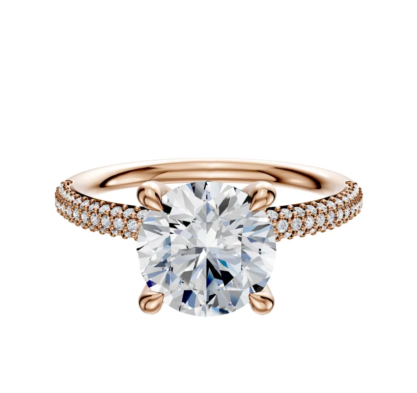 18K Rose Gold 4 Prong Hidden Halo Classic Dome 3-Row-Pave 2.0mm Engagement Ring sold by Effy
