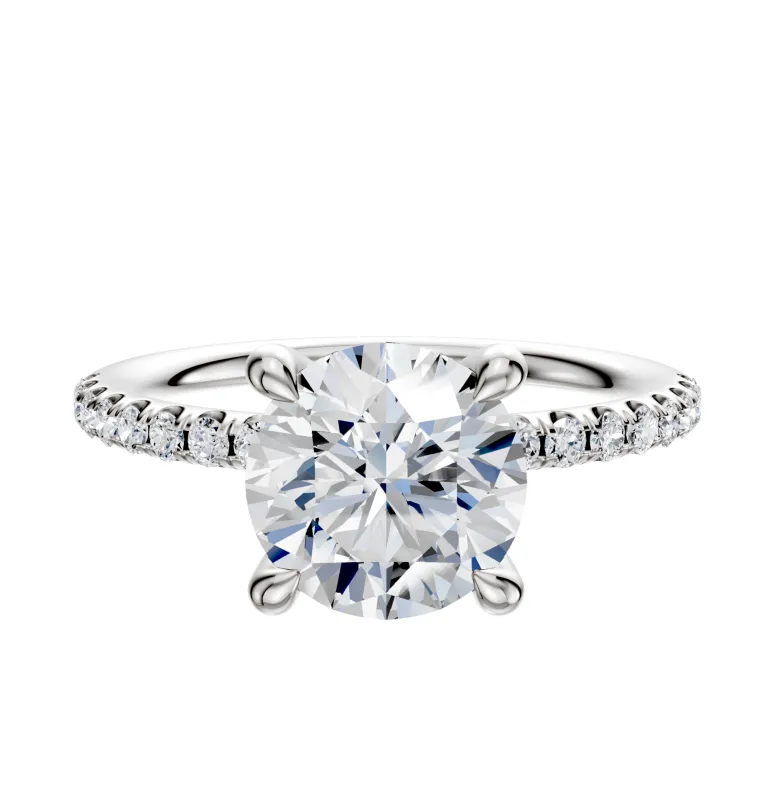 14K White Gold 4 Prong Hidden Halo Classic Dome 1-Row-Pave 2.5mm Engagement Ring sold by Effy