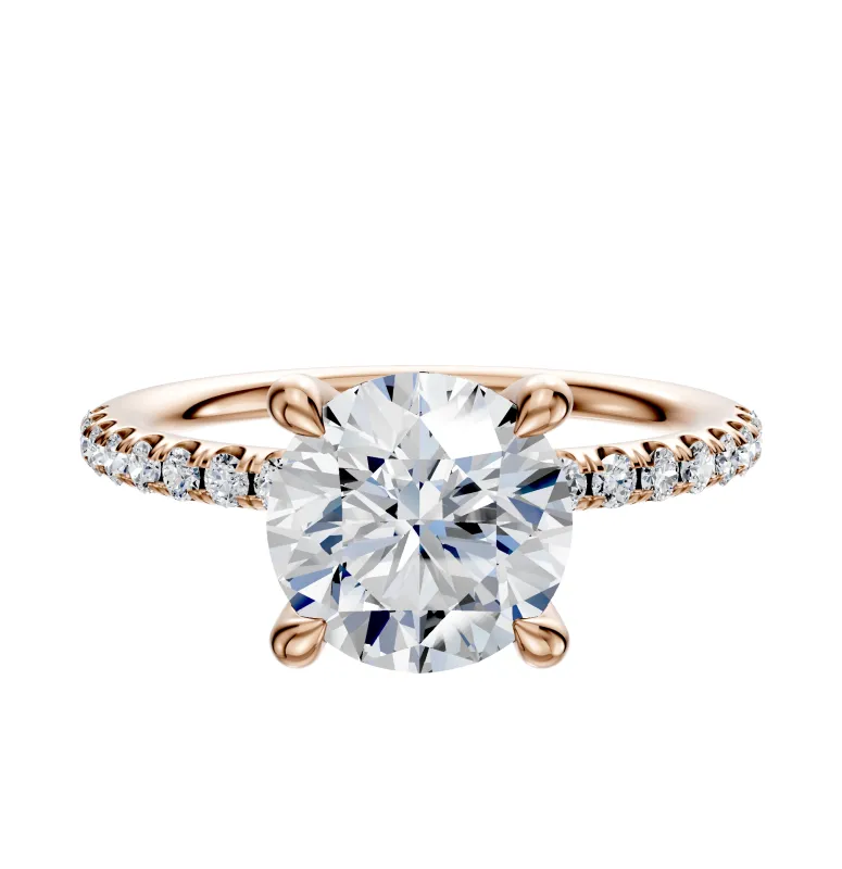 14K Rose Gold 4 Prong Hidden Halo Classic Dome 1-Row-Pave 2.5mm Engagement Ring sold by Effy