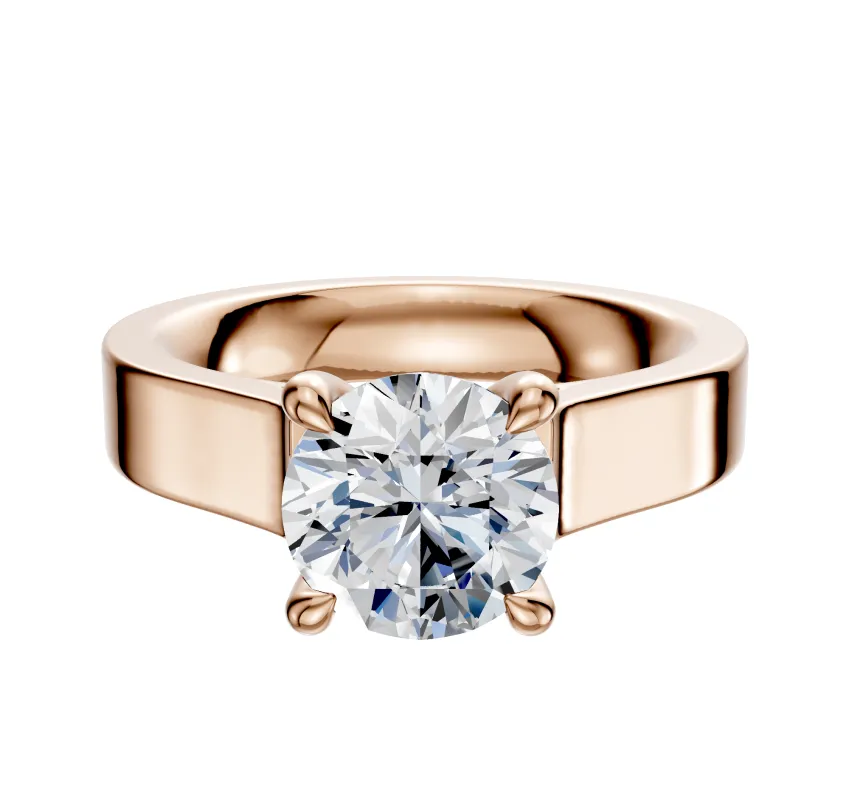 14K Rose Gold 4 Prong Hidden Halo Cathedral Flat 4.0mm Engagement Ring made by Effy