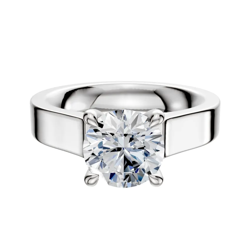 18K White Gold 4 Prong Hidden Halo Cathedral Flat 4.0mm Engagement Ring made by Effy