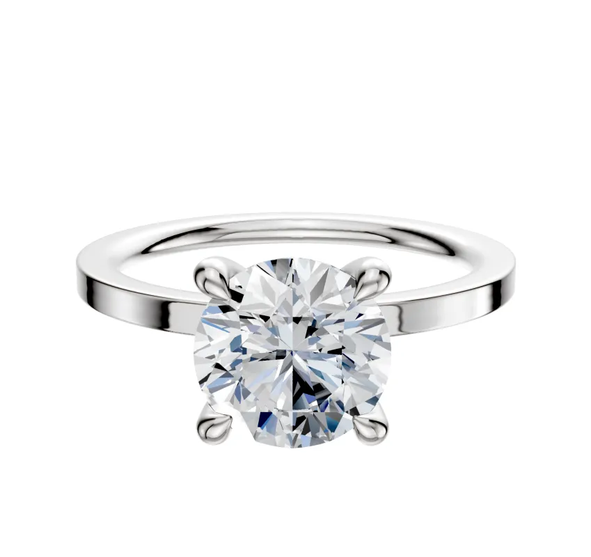 18K White Gold 4 Prong Hidden Halo Classic Flat 1.5mm Engagement Ring made by Effy