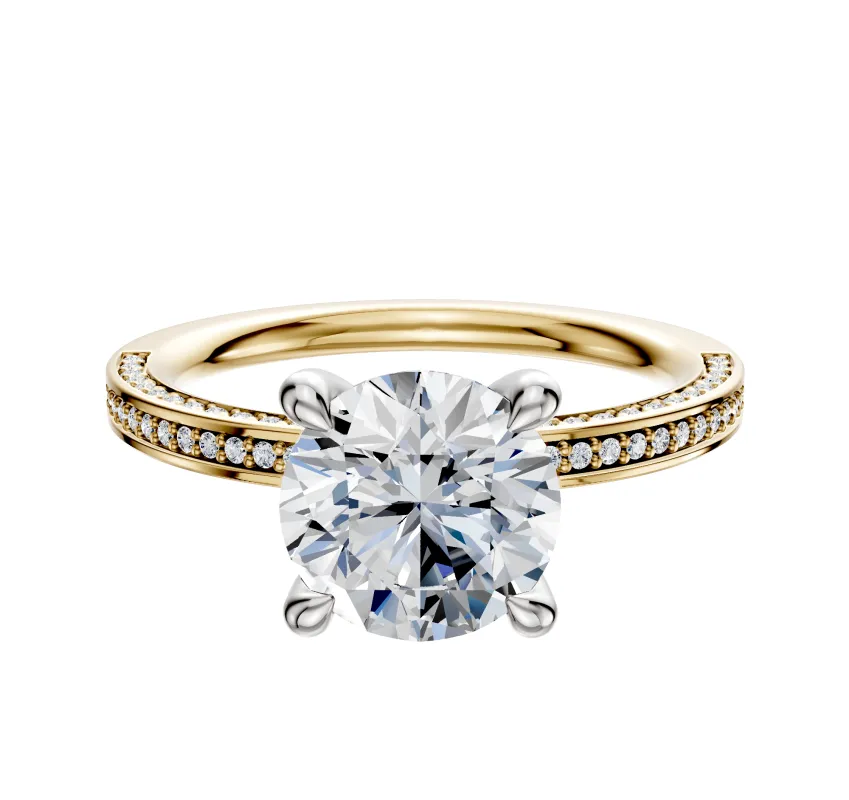 14K Two Tone 4 Prong Hidden Halo Classic Flat 3-Row-Pave 2.0mm Engagement Ring sold by Effy