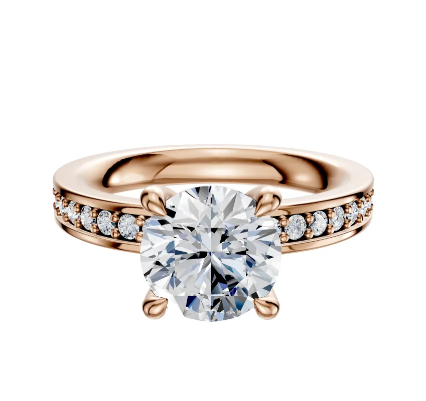 18K Rose Gold 4 Prong Hidden Halo Classic Flat 1-Row-Pave 2.5mm Engagement Ring sold by Effy