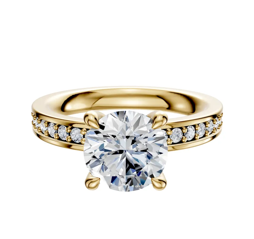 18K Yellow Gold 4 Prong Hidden Halo Classic Flat 1-Row-Pave 2.5mm Engagement Ring sold by Effy