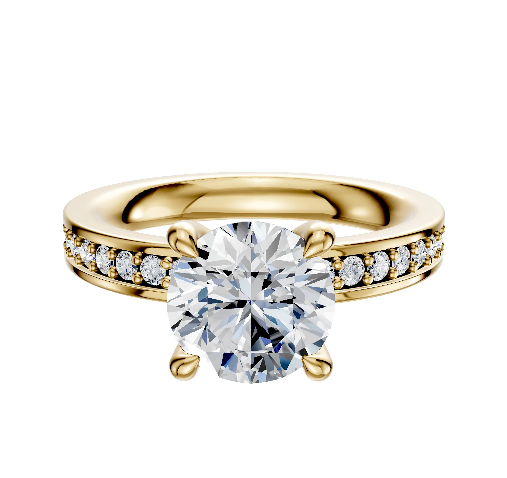 18K Yellow Gold 4 Prong Hidden Halo Classic Flat 1-Row-Pave 2.5mm Engagement Ring sold by Effy