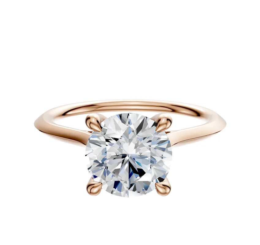 14K Rose Gold 4 Prong Hidden Halo Cathedral Knife Edge 1.5mm Engagement Ring sold by Effy