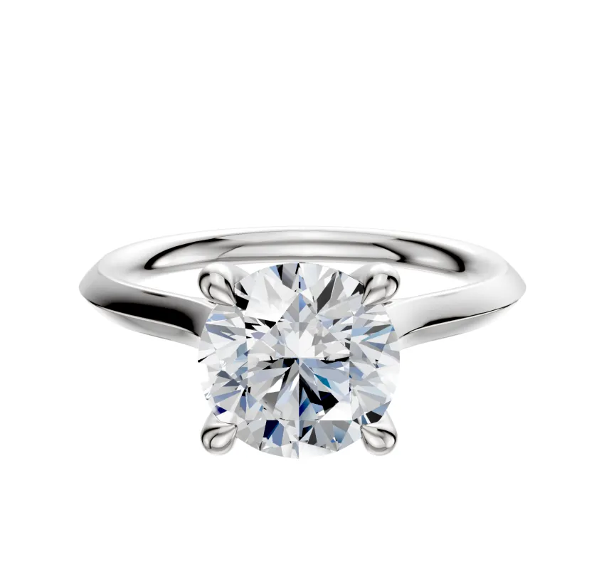 14K White Gold 4 Prong Hidden Halo Cathedral Knife Edge 2.0mm Engagement Ring made by Effy