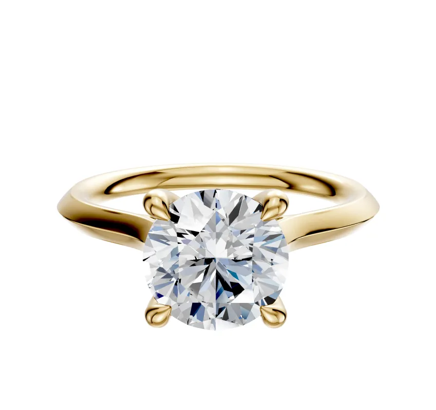 14K Yellow Gold 4 Prong Hidden Halo Cathedral Knife Edge 2.0mm Engagement Ring made by Effy