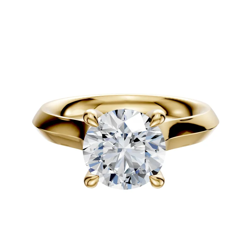 14K Yellow Gold 4 Prong Hidden Halo Cathedral Knife Edge 3.0mm Engagement Ring made by Effy