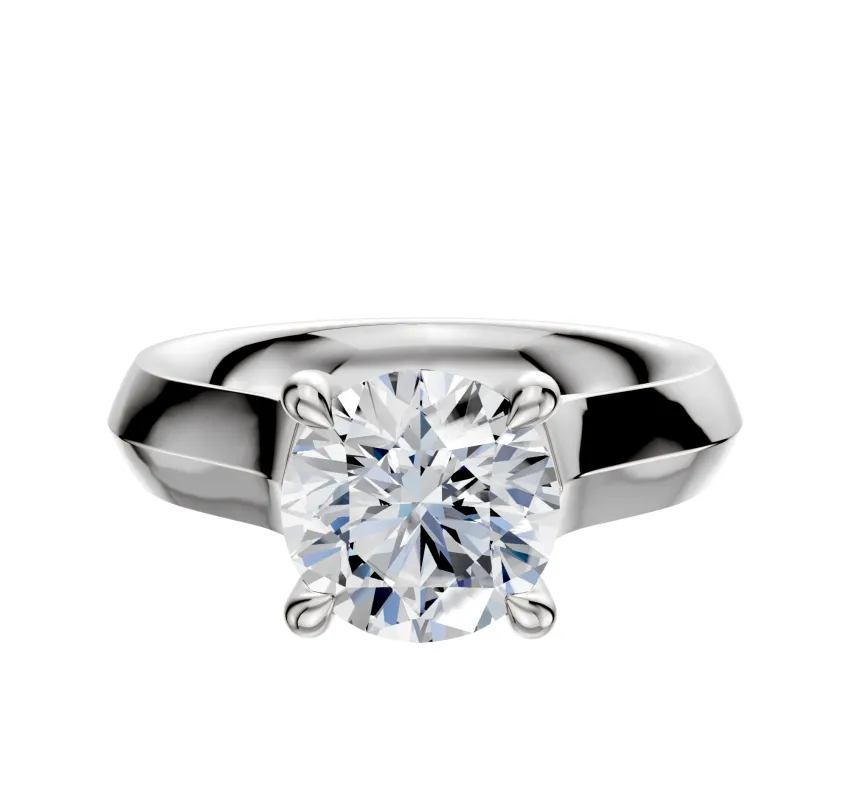 18K White Gold 4 Prong Hidden Halo Cathedral Knife Edge 4.0mm Engagement Ring made by Effy