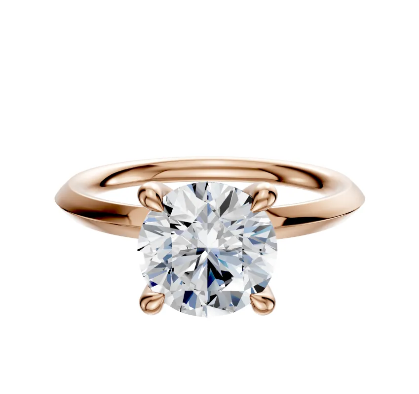 18K Rose Gold 4 Prong Hidden Halo Classic Knife Edge 2.0mm Engagement Ring made by Effy