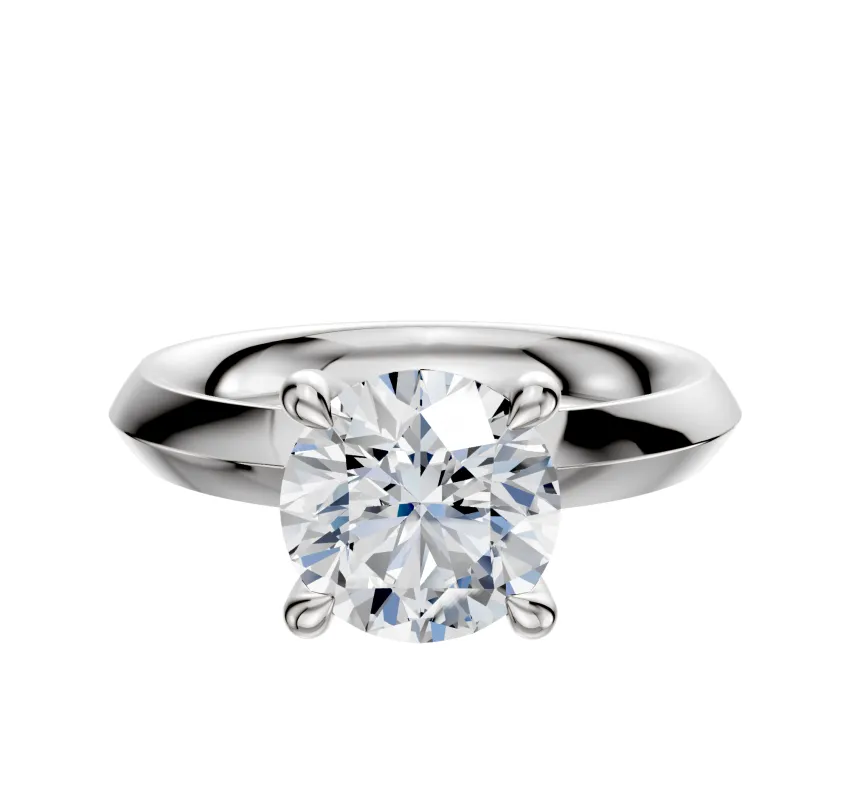 18K White Gold 4 Prong Hidden Halo Classic Knife Edge 3.0mm Engagement Ring made by Effy