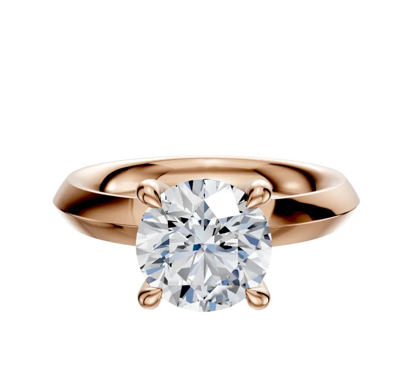 18K Rose Gold 4 Prong Hidden Halo Classic Knife Edge 3.0mm Engagement Ring made by Effy