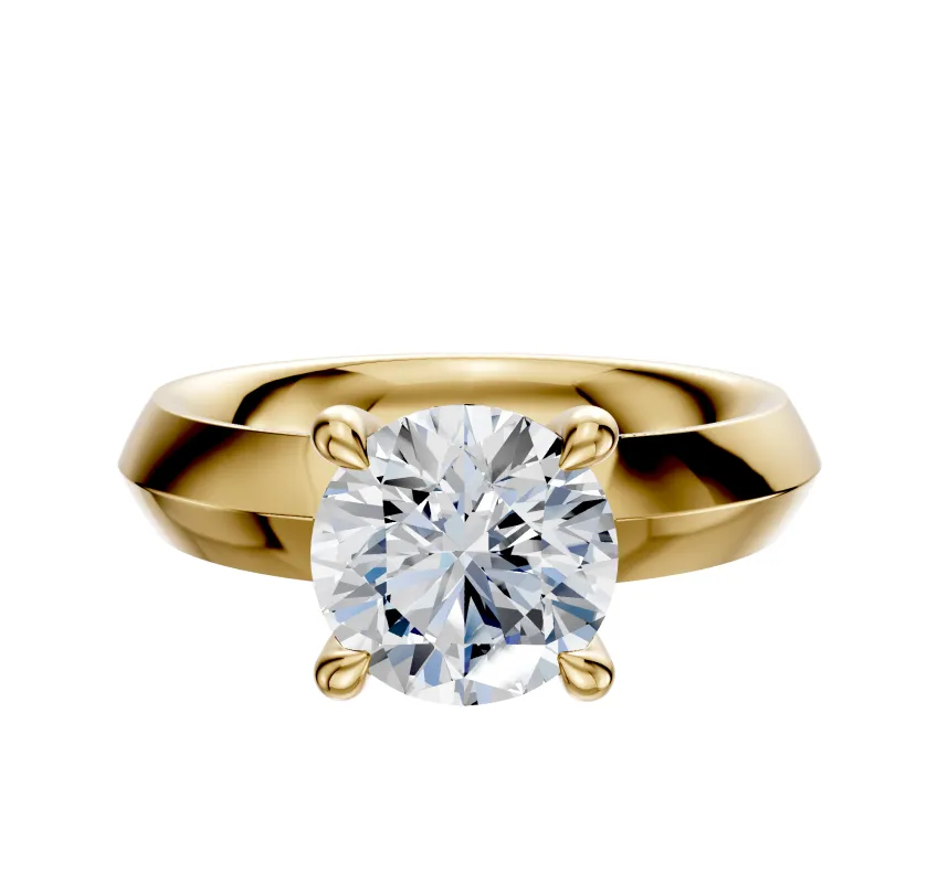 14K Yellow Gold 4 Prong Hidden Halo Classic Knife Edge 4.0mm Engagement Ring made by Effy