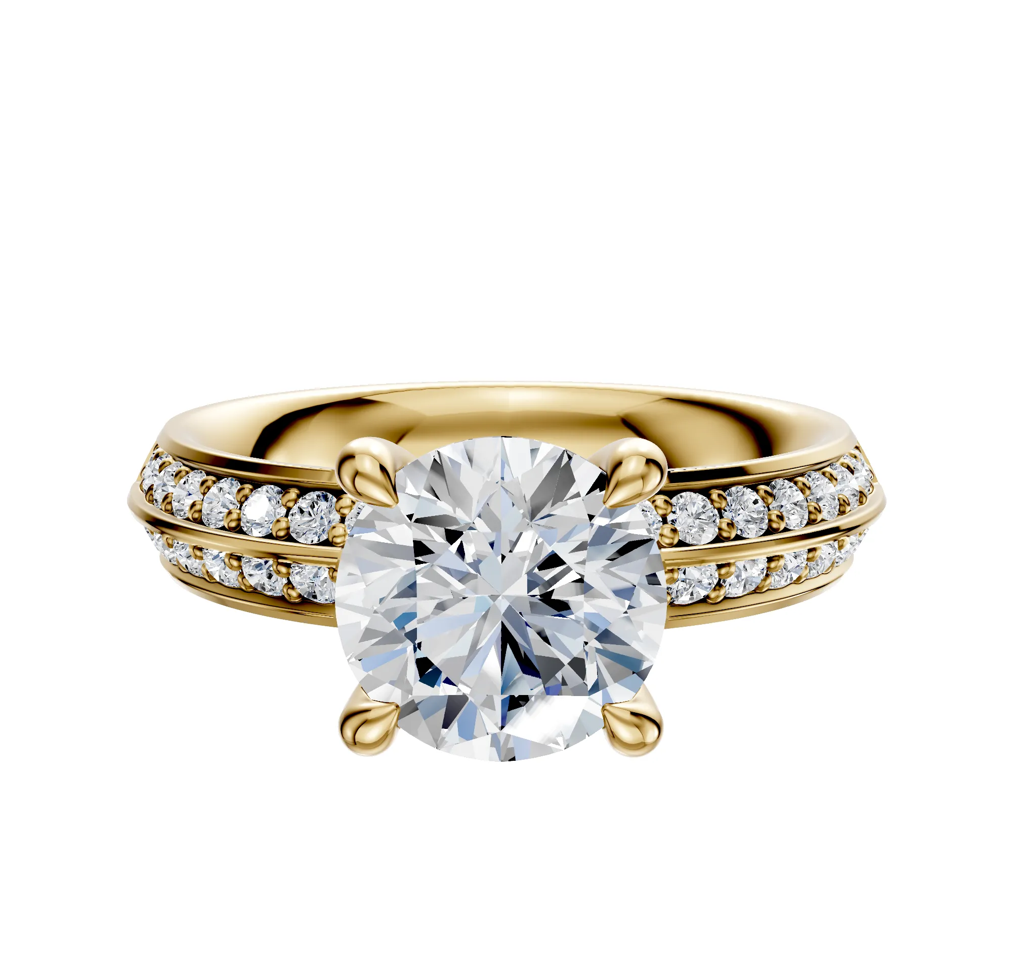 18K Yellow Gold 4 Prong Hidden Halo Classic Knife Edge 1-Row-Pave 2.5mm Engagement Ring sold by Effy