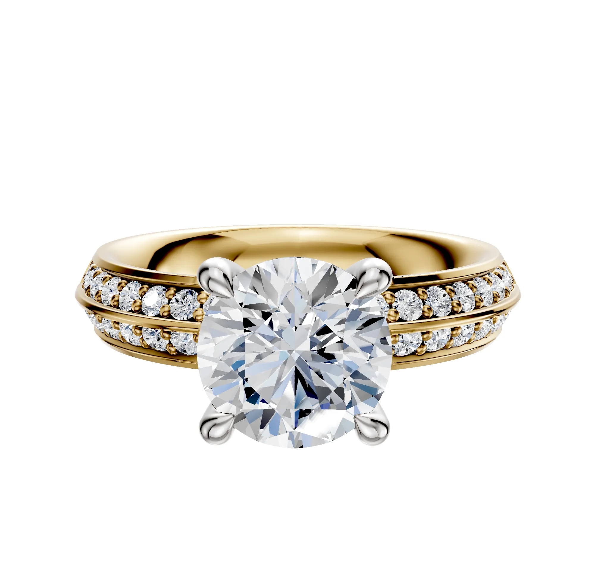 18K Two Tone 4 Prong Hidden Halo Classic Knife Edge 1-Row-Pave 2.5mm Engagement Ring sold by Effy