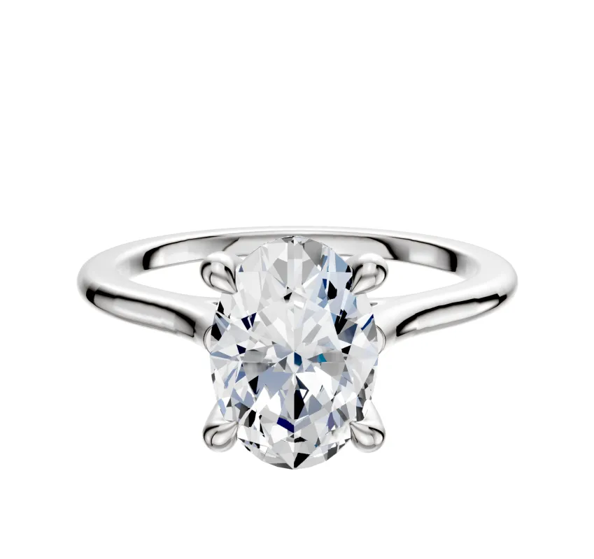 14K White Gold 4 Prong Hidden Halo Cathedral Dome 1.5mm Engagement Ring made by Effy