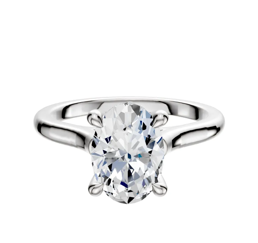 14K White Gold 4 Prong Hidden Halo Cathedral Dome 2.0mm Engagement Ring made by Effy