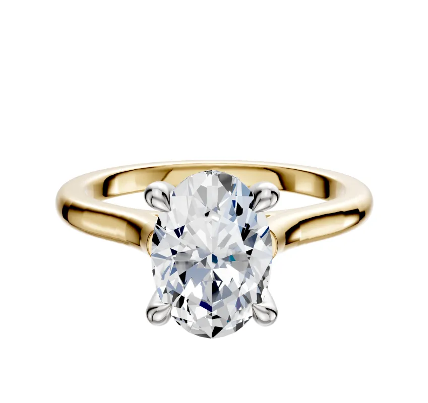 18K Two Tone 4 Prong Hidden Halo Cathedral Dome 2.0mm Engagement Ring made by Effy
