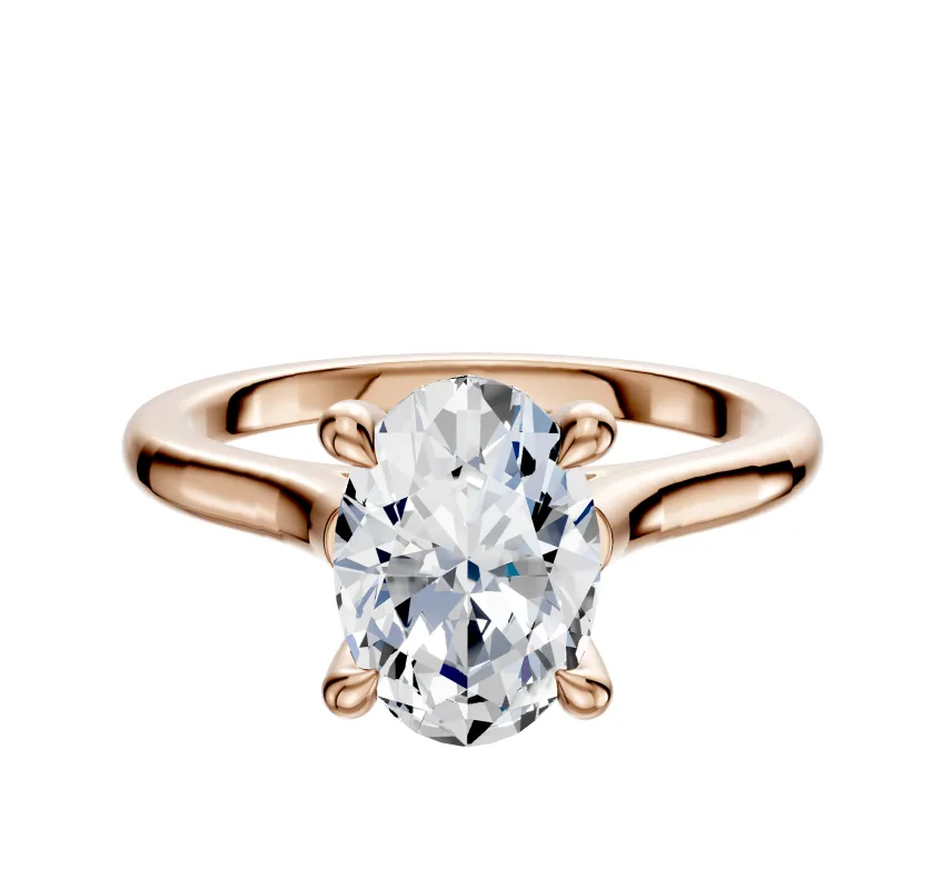 18K Rose Gold 4 Prong Hidden Halo Cathedral Dome 2.0mm Engagement Ring made by Effy
