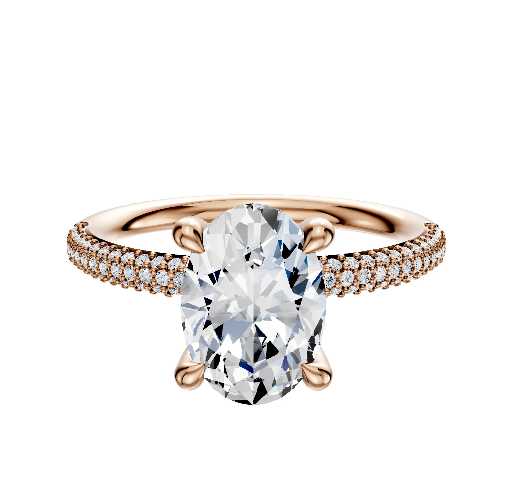 14K Rose Gold 4 Prong Hidden Halo Classic Dome 3-Row-Pave 2.0mm Engagement Ring sold by Effy