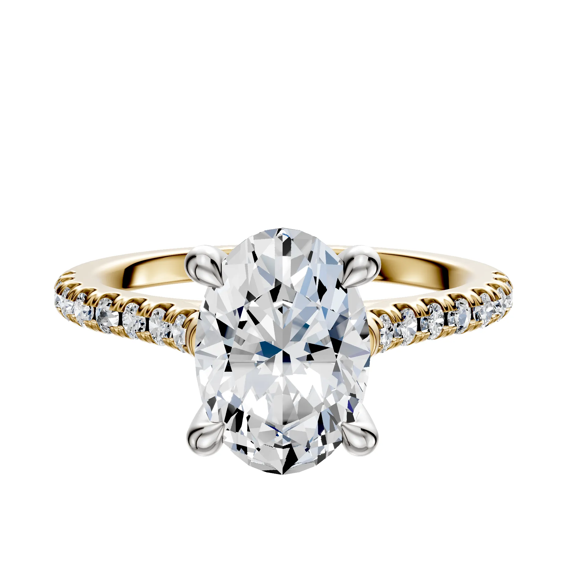 14K Two Tone 4 Prong Hidden Halo Cathedral Dome 1-Row-Pave 2.5mm Engagement Ring sold by Effy