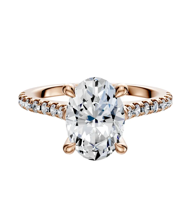 18K Rose Gold 4 Prong Hidden Halo Cathedral Dome 1-Row-Pave 2.5mm Engagement Ring made by Effy