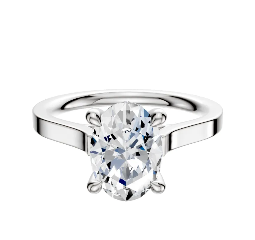 14K White Gold 4 Prong Hidden Halo Cathedral Flat 2.0mm Engagement Ring made by Effy
