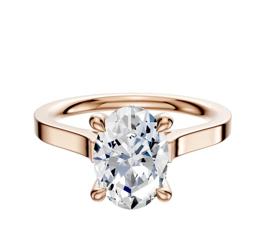 18K Rose Gold 4 Prong Hidden Halo Cathedral Flat 2.0mm Engagement Ring made by Effy