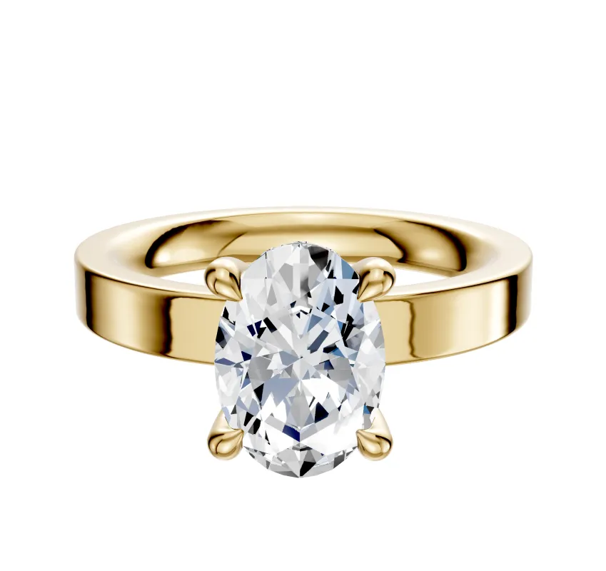 18K Yellow Gold 4 Prong Hidden Halo Classic Flat 3.0mm Engagement Ring made by Effy