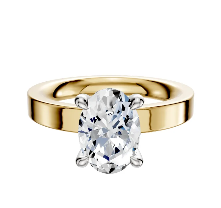 14K Two Tone 4 Prong Hidden Halo Classic Flat 3.0mm Engagement Ring made by Effy