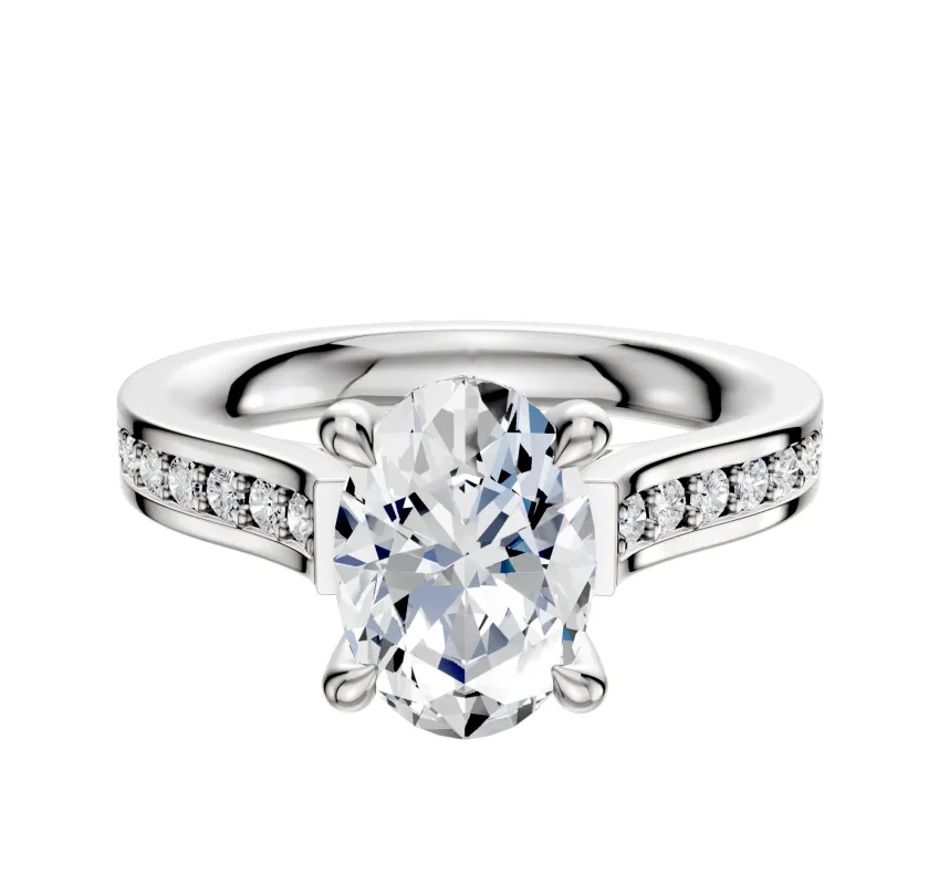 14K White Gold 4 Prong Hidden Halo Cathedral Flat 1-Row-Pave 2.5mm Engagement Ring made by Effy