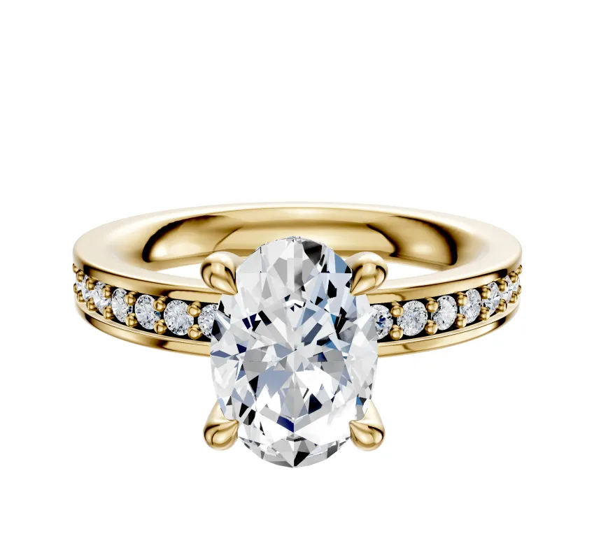 18K Yellow Gold 4 Prong Hidden Halo Classic Flat 1-Row-Pave 2.5mm Engagement Ring sold by Effy