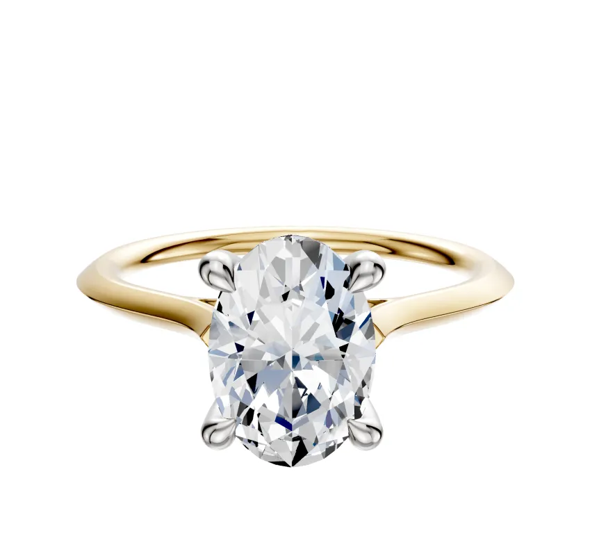 14K Two Tone 4 Prong Hidden Halo Cathedral Knife Edge 1.5mm Engagement Ring made by Effy