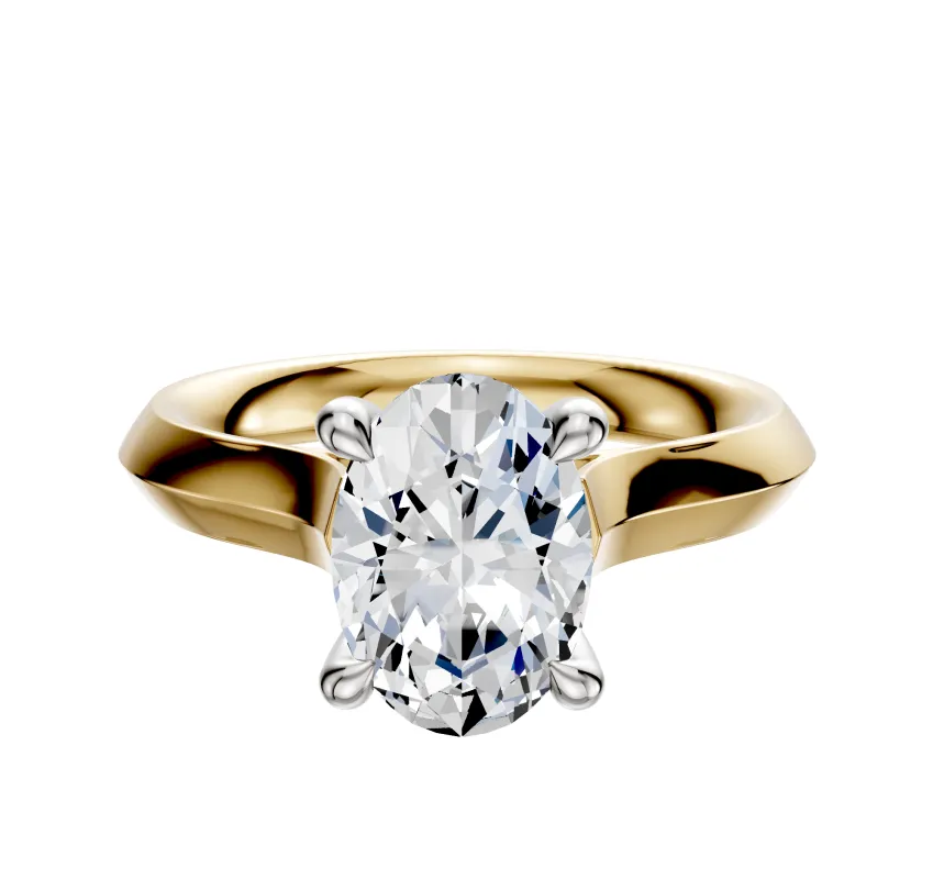 14K Two Tone 4 Prong Hidden Halo Cathedral Knife Edge 3.0mm Engagement Ring made by Effy