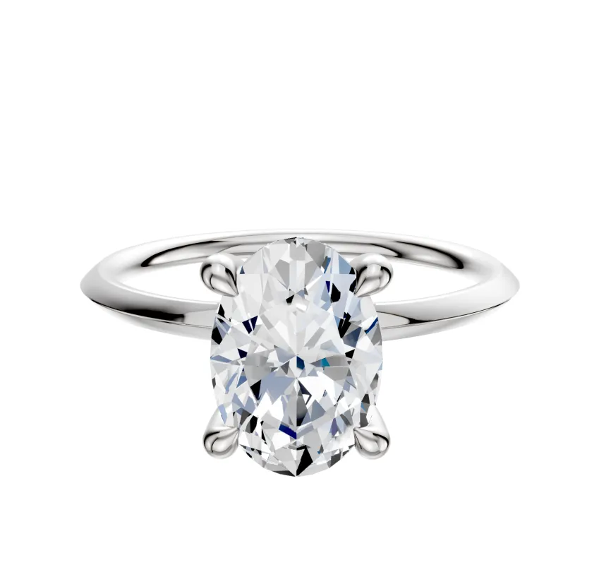 14K White Gold 4 Prong Hidden Halo Classic Knife Edge 1.5mm Engagement Ring made by Effy
