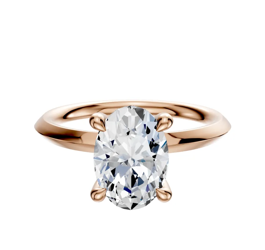 14K Rose Gold 4 Prong Hidden Halo Classic Knife Edge 2.0mm Engagement Ring made by Effy