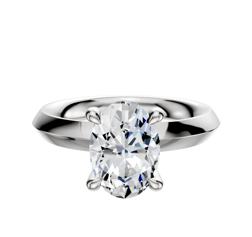 14K White Gold 4 Prong Hidden Halo Classic Knife Edge 3.0mm Engagement Ring made by Effy