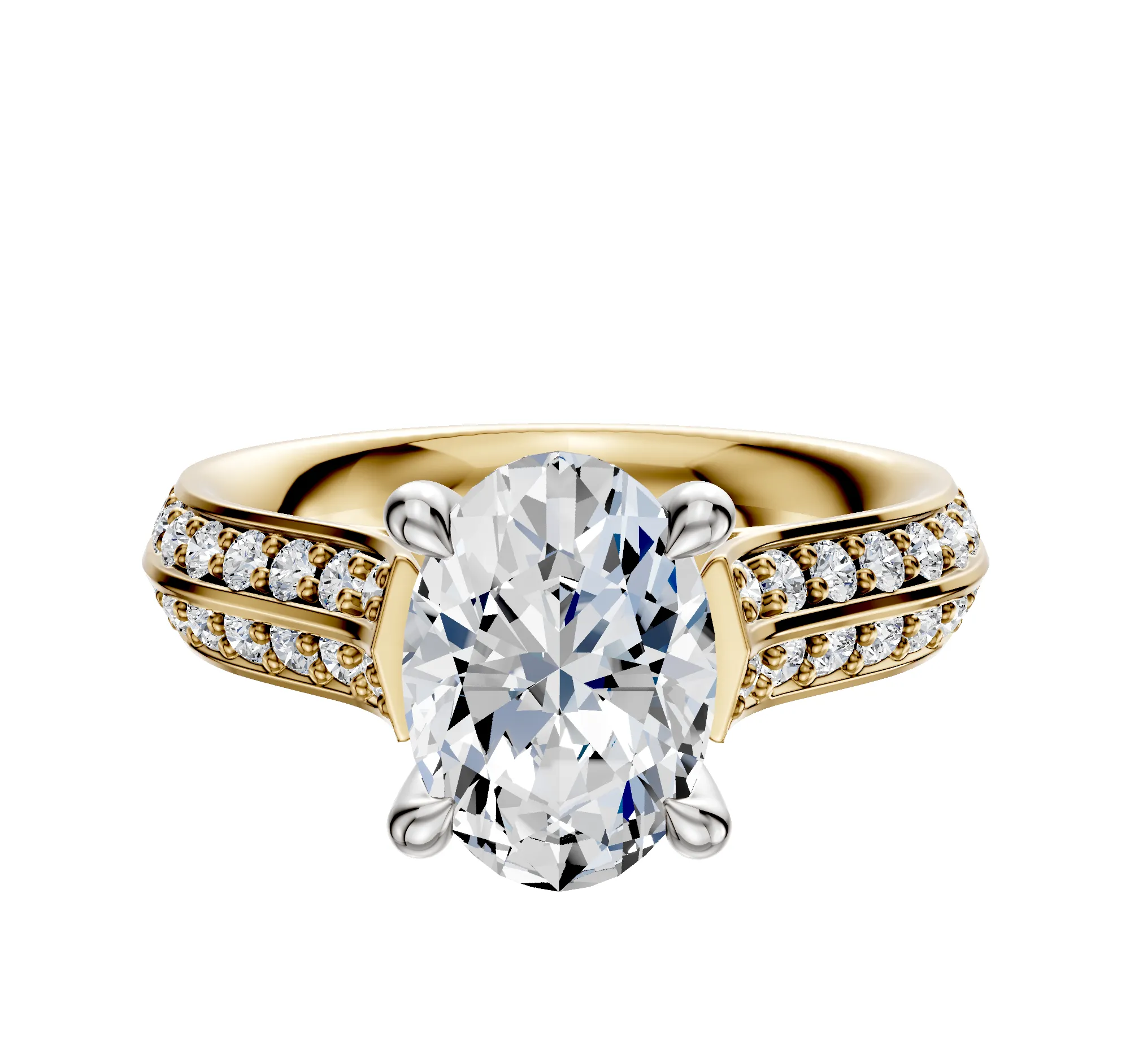 18K Two Tone 4 Prong Hidden Halo Cathedral Knife Edge 1-Row-Pave 2.5mm Engagement Ring sold by Effy