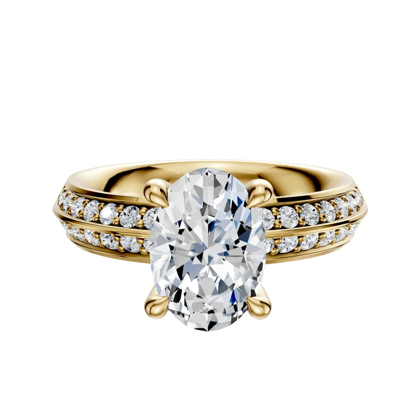 14K Yellow Gold 4 Prong Hidden Halo Classic Knife Edge 1-Row-Pave 2.5mm Engagement Ring made by Effy