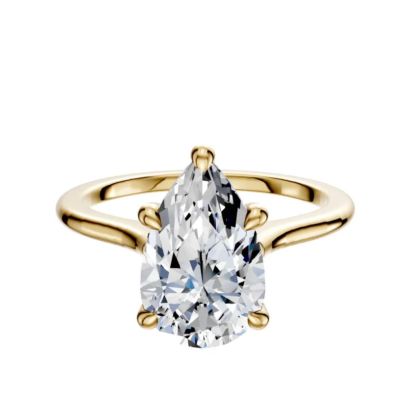 14K Yellow Gold 4 Prong Hidden Halo Cathedral Dome 1.5mm Engagement Ring made by Effy