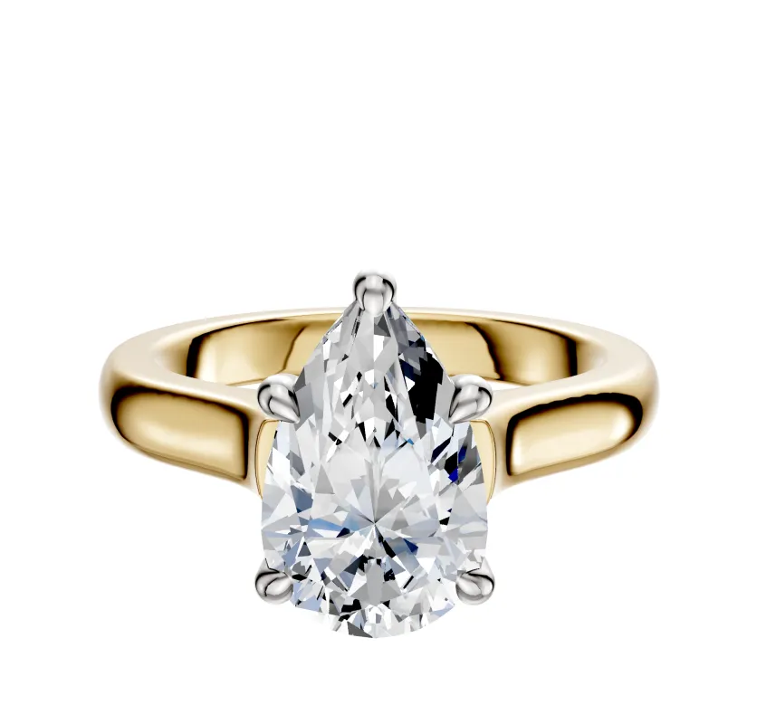 18K Two Tone 4 Prong Hidden Halo Cathedral Dome 3.0mm Engagement Ring made by Effy