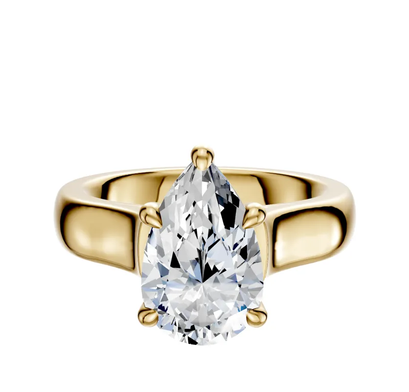 14K Yellow Gold 4 Prong Hidden Halo Cathedral Dome 4.0mm Engagement Ring made by Effy