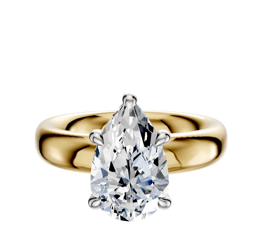 18K Two Tone 4 Prong Hidden Halo Classic Dome 4.0mm Engagement Ring made by Effy