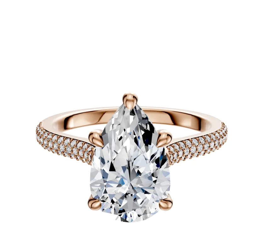 14K Rose Gold 4 Prong Hidden Halo Cathedral Dome 3-Row-Pave 2.0mm Engagement Ring sold by Effy