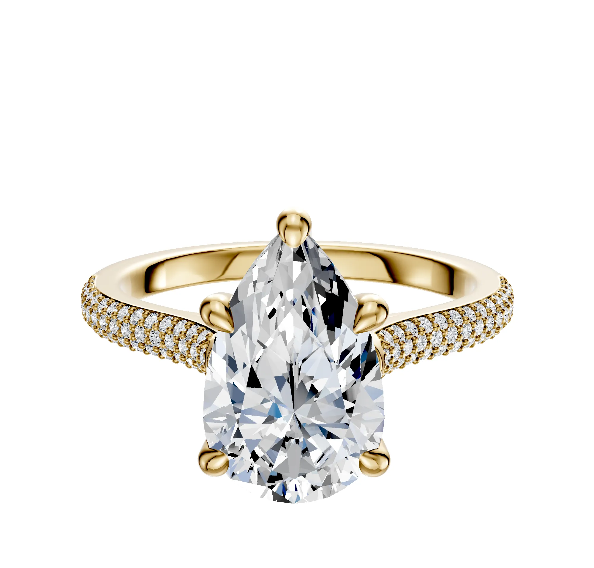 14K Yellow Gold 4 Prong Hidden Halo Cathedral Dome 3-Row-Pave 2.0mm Engagement Ring sold by Effy